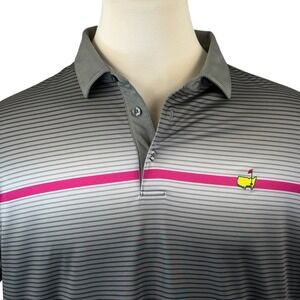 Masters Tech Mens XL Golf Polo Shirt Gray Striped Pink Accent Performance XL
